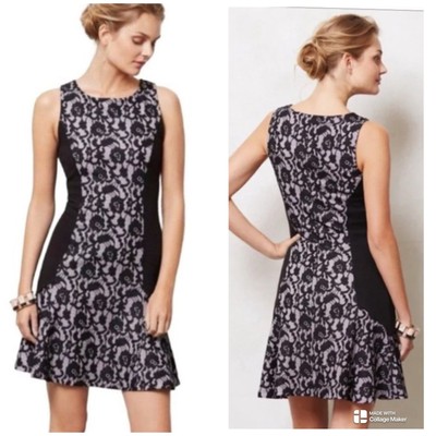 Anthropologie Maeve Sirens Black & Lilac Fit & Flare Lace Dress Size Small EUC 