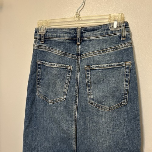 ZARA Pencil Skirt Womens Small 5-Pocket Aline Zip Denim Raw Hem Blue MAXI XS - Picture 8 of 9