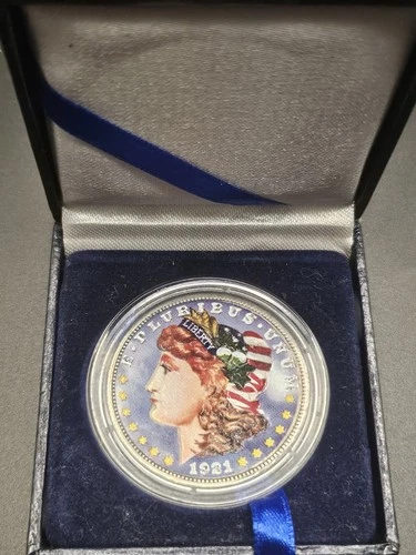1921 Morgan Silver Dollar Uncirculated Colorized Painted Color Coin with Box