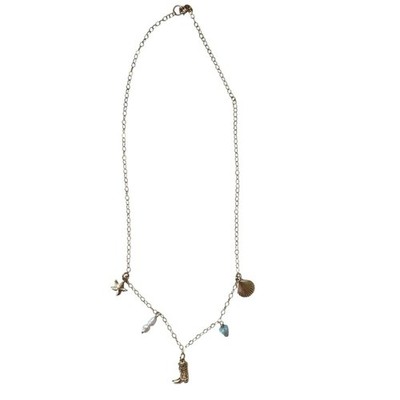 Handmade Coastal Cowgirl Shell Boot Island Stone Charm Necklace