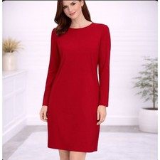 Ralph Lauren Black Label Sheath Dress Sz 2 Red Long Sleeve Silk Lined Career