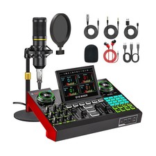 Podcast Microphone Bundle with Live Sound Card Audio Mixer, Podcast Equipment...