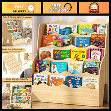 Montessori Kids Bookshelf - 5 Tier Wooden Bookcase, Front-Facing Book Organizer