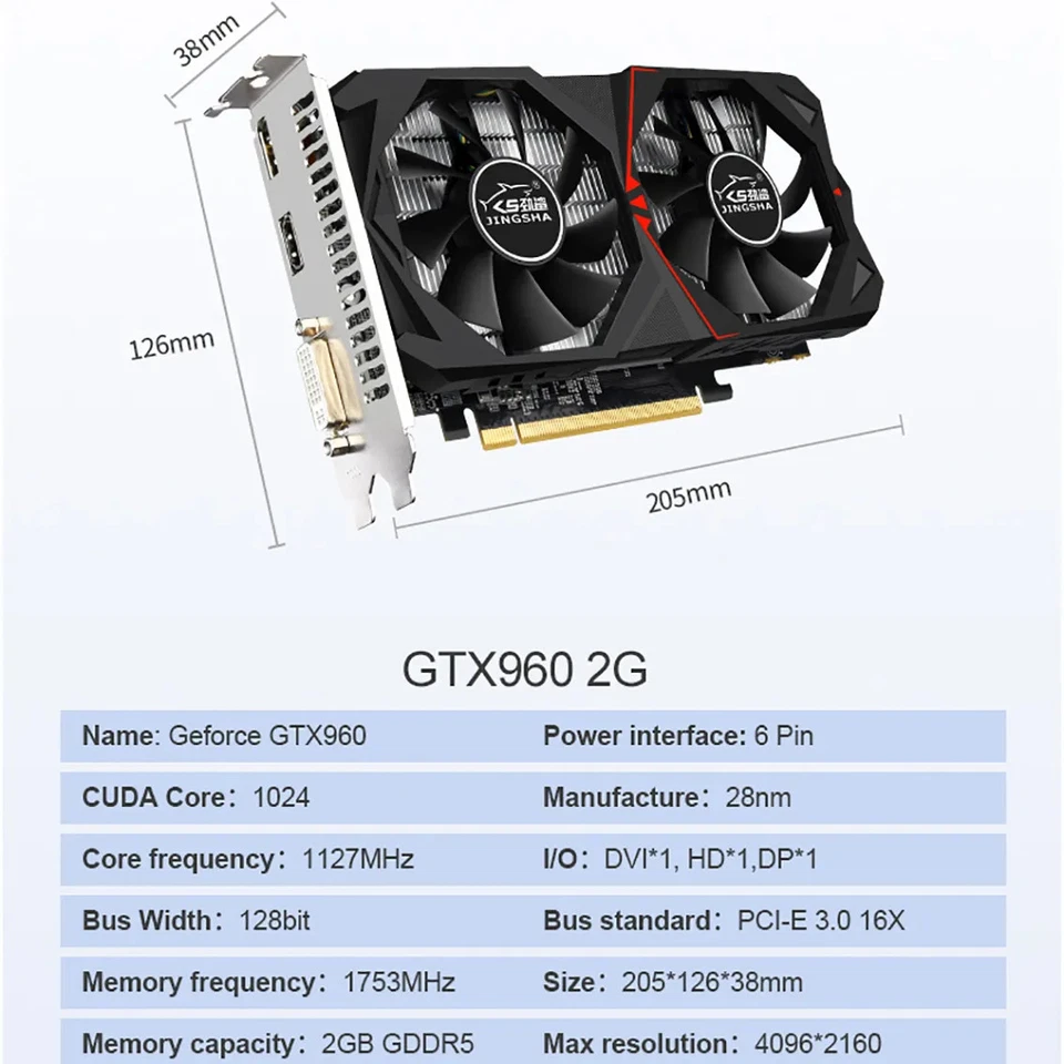 JINGSHA GTX 960 Graphics Card, 4GB GDDR5 128-bit, Video Card for Gaming PC - Image 4 of 4