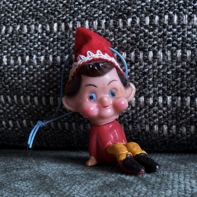 Vintage Weihnachtselfe / Pixie Figur / Hängedeko - 50er / 60er Jahre