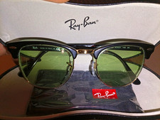 Ray-Ban RB3016 Clubmaster W0365 Black Frame Green Tinted Glass Lenses 51-21