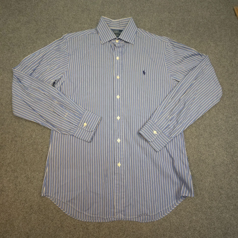 Ralph Lauren Shirt Mens LARGE blue Button Up regent slim shadow stripes Size L - Image 2 of 4