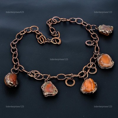 Carnelian Rough Gemstone Copper Wedding Electroformed New Chain Necklace Jewelry