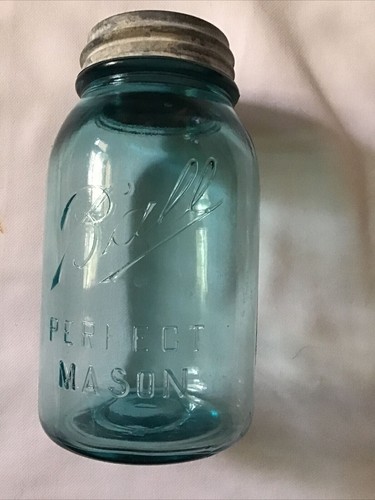 Vintage Blue Ball Perfect Mason Jar With Zinc Lid - 32 Oz - Collectible Glass St - Picture 2 of 11