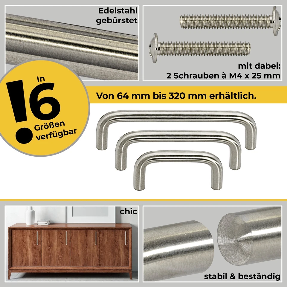 Bügelgriff Möbelgriffe ECHT EDELSTAHL massiv Schubladengriff Küche Schrankgriffe - Bild 3 von 4