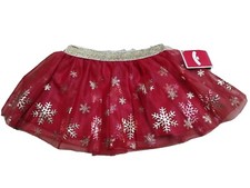 Holiday Time Toddler Girls Christmas Tutu Skirt Red Gold Snowflakes Sz 18M 7FMOD