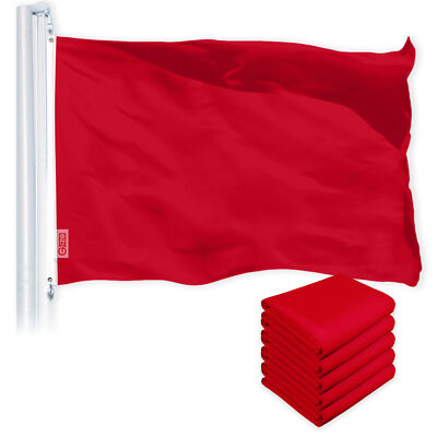 G128 5 Pack: Solid Red Color Flag 2x3 Ft LiteWeave Pro Printed 150D  Poly