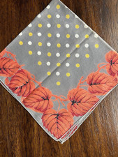 Vintage Handkerchief Hankie Gray with Orange Leaves Polka Dots
