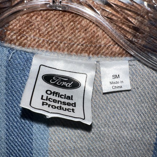 Camisa Ford Licencia Oficial Para Hombre Pequeña Azul Marrón Franela Polar a Cuadros BRONCO - Imagen 2 de 5