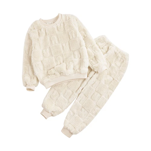 Kids Childrens Warm Fleece Pyjamas Set For Girls Boys Sleepwear 2 Pieces Sets - Bild 46 von 56