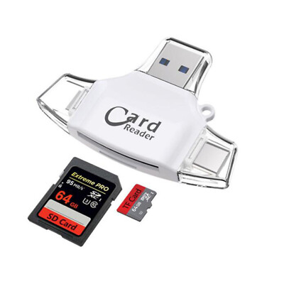 For iPhone 13 Pro Max Mini 4-in-1 SD/TF Card Reader Micro SD USB 2.0 OTG Adapter