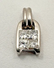 Platinum 900 ~ 6.6mm x 9mm ~ 4 Princess Diamonds Slide Pendant #5