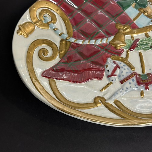 Ceramic Christmas Decorative Plate 12" Allure 2002 Heavy Gold Gilt Sleigh Toys - Picture 6 of 9