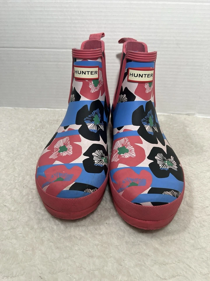 Hunter Original US Women’s 10 Pink Floral Stripe Peony Chelsea Ankle Boots - Image 2 of 4