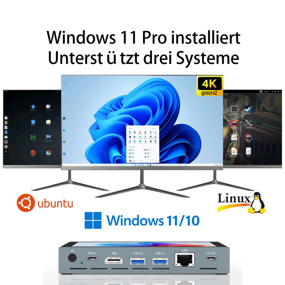 Mini PC Windows 11 Pro Intel N5095 8+256GB Touchscreens Computer WLAN Blutooth - Bild 4 von 4