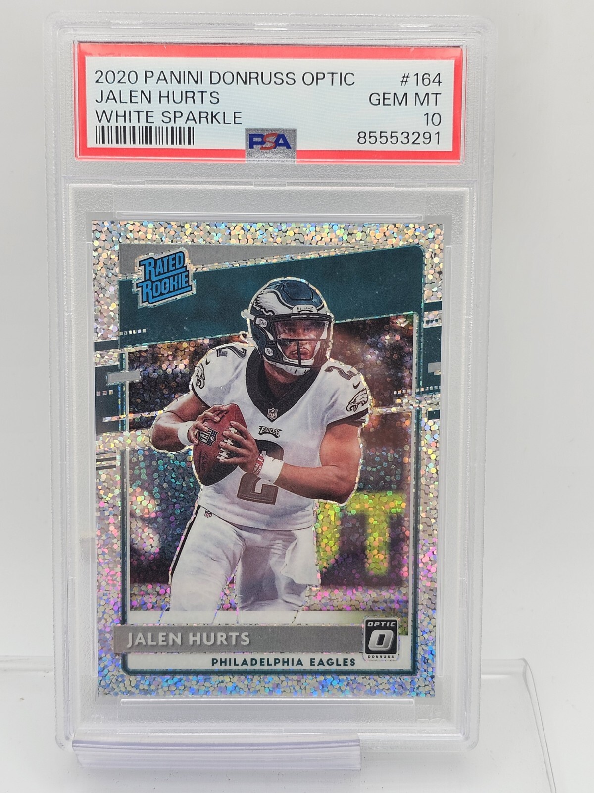 2020 Optic Rated Rookie White Sparkle Prizm Jalen Hurts PSA 10