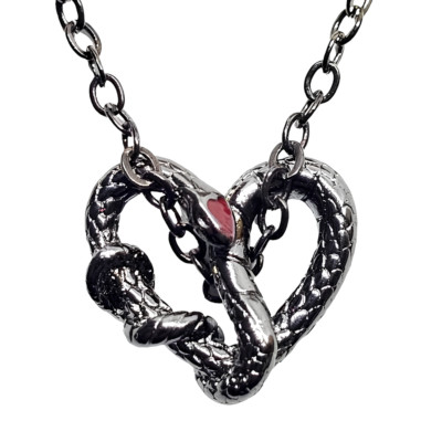 Schwarze Schlange Anhänger Halskette Schmuck Herz Reptil 18'' Kette Metall Unisex Geschenk