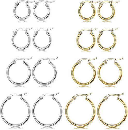 4 Pairs Stainless Steel round Hoop Cute Huggie Earrings for Women Small Hoop Ear