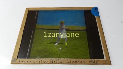 SKT Glass Magic Lantern Slide Photo LEORA TRYING GOLF AT LINDERS 1935