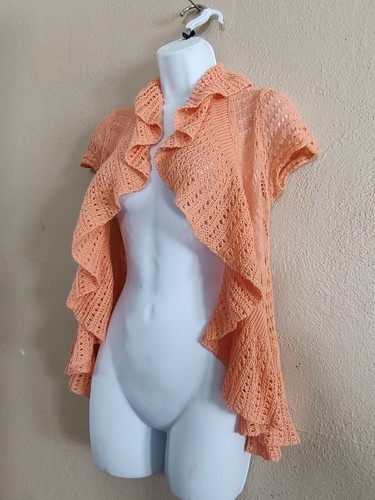 rue21 Size Small Peach Orange Ruffled Crochet Open Cardigan Time for Spring - Picture 7 of 12
