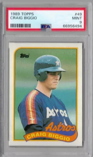 1989 Topps #49, HOFer Craig Biggio, RC, Houston Astros, PSA 9, Mint