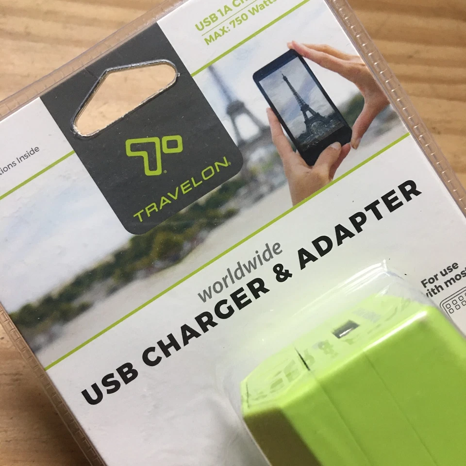 Travelon Worldwide Green USB 1A Charger & Adapter Max 750W Travel easy 110V/220V - Image 3 of 4