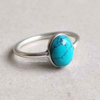 Natural Turquoise Gemstone Ring 925 Sterling Silver Handmade Women Jewelry