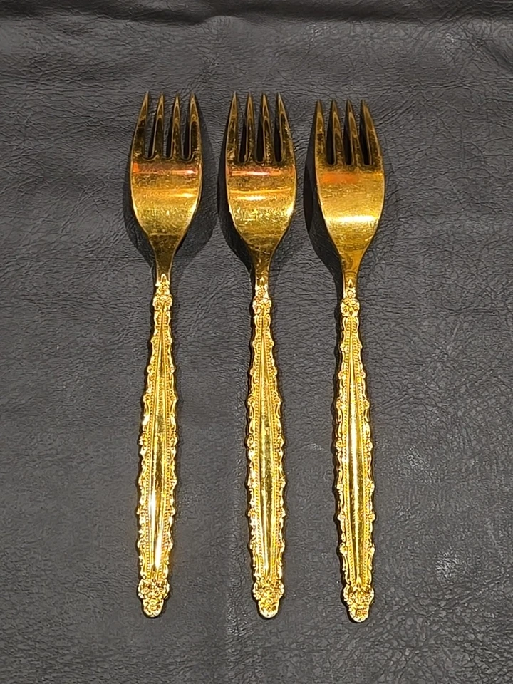 Three  Community Gold Plated Flatware 7-3/8" Dinner Forks - Image 4 of 4