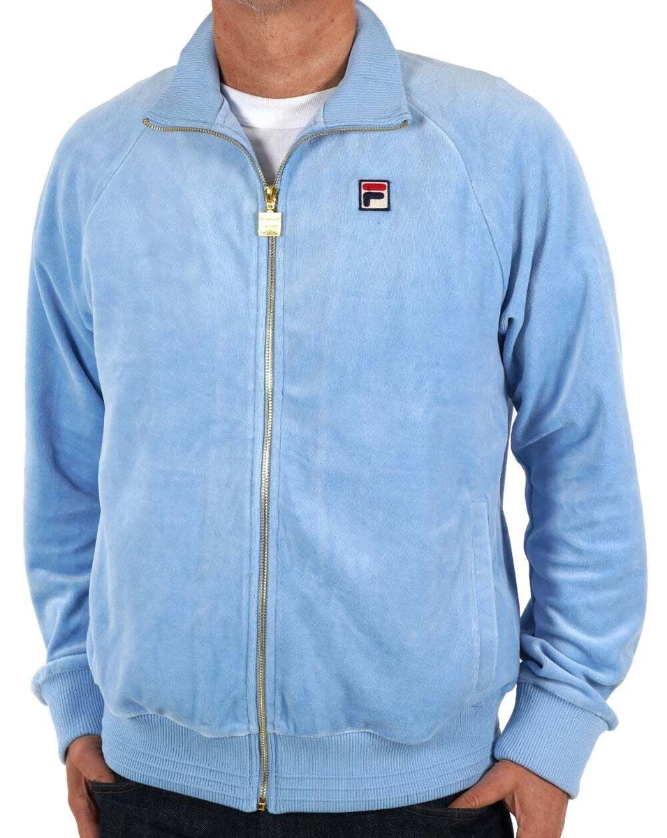 Fila Vintage Men's Eddie Velour Track Top Sky Blue - Tracksuit Jacket, Zip  Up