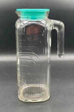 Vintage Retro Bormioli Rocco Glass Pitcher Jug Made in Italy With Aqua Lid