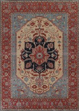 Hand-Knotted Wool Heriz Serapi Area Rug, Navy Blue with Floral Border, approx 8x10 ft — listing 5