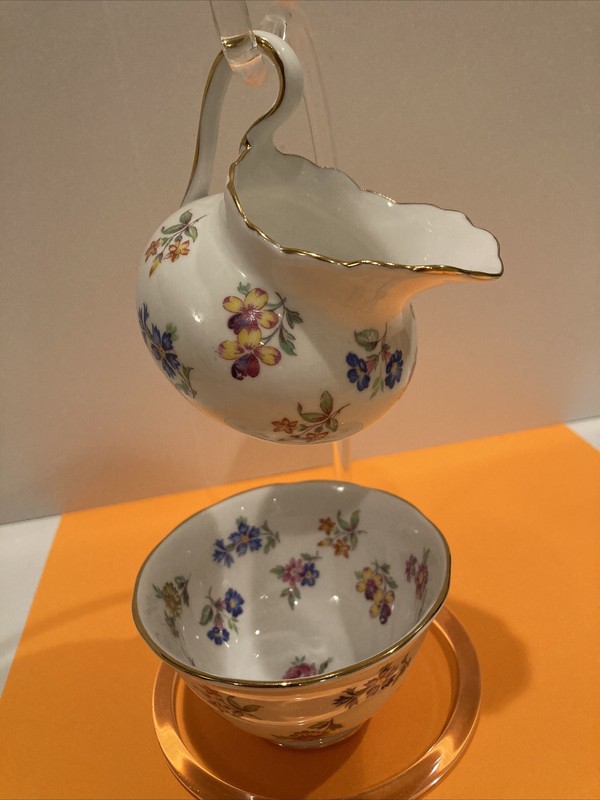 VINTAGE BONE CHINA CREAM & SUGAR- ROYAL CHELSEA-ENGLAND Floral Gold Accent tea c