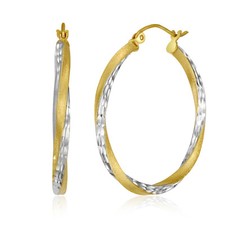 Wellingsale 14k Two Tone Gold Diamond Cut 2.6mm Hoop Earrings (30 x 30 mm)