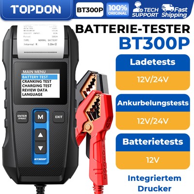 TOPDON BT300P Auto Batterietester Testgerät Prüfer mit Eingebaut Drucker 12V/24V