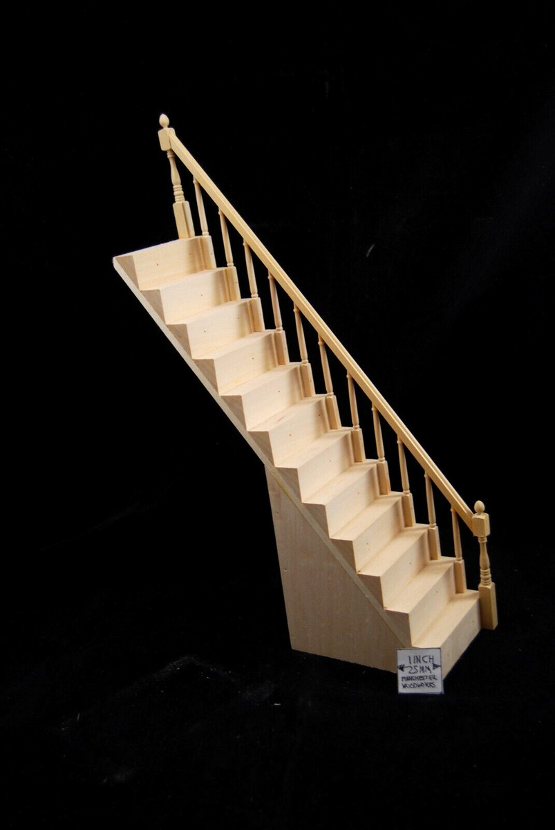 STEEP STAIRCASE w/ RAILING on RIGHT 1/12 scale miniature for 10 ceilings