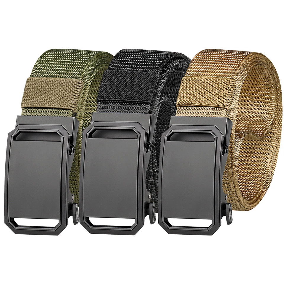 Cinturón táctico de nailon para hombre hebilla automática con cinturones de trinquete deslizables cintura para hombre Foto 3 de 4