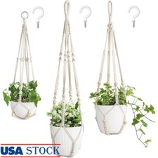 3 Pack Macrame Plant Poy Hanging Indoor Outdoor Cotton Cord Foldable Ivory New