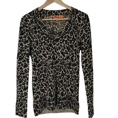 Tory Burch Merino Wool Leopard Print Sweater Size XS Lightweight Long Sleeve