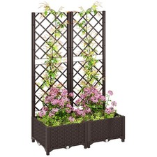 Raised Garden Bed w/ Trellis Planter Box Vertical Plant Stand Drainage Brown