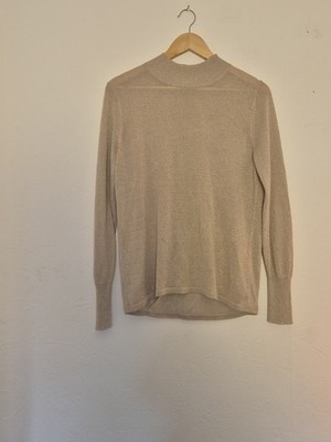 Next Goldschimmernder Pullover Größe 14 Metallic Strick hinten offen Stehkragen Oberteil A04