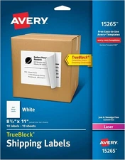 TrueBlock(R) Shipping Labels 8.5x11in labels White 1-up 10-sheets 10/PK - 2EA