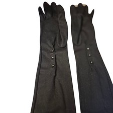 Vintage Crescendoe Caresse Black Long 24 Gloves Nylon Sz. 7 1/2