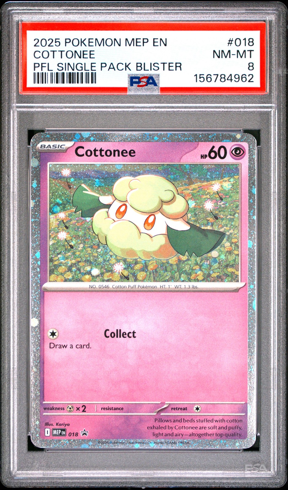 2025 POKEMON MEP EN-ME BLACK STAR PROMO #018 COTTONEE PSA 8