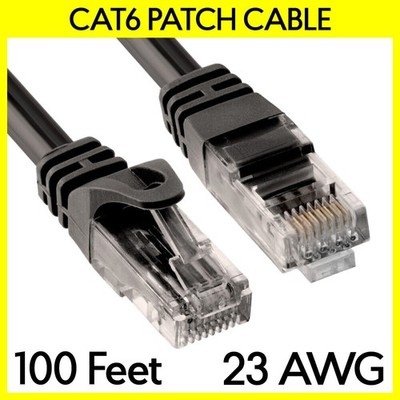 100 FT Cat6 Ethernet Patch Cord Black LAN Cat 6 Cable RJ45 Internet Router Cable
