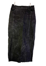 Vintage 80s Streetwear Womens 12 Acid Washed Black Denim Maxi Skirt Grunge